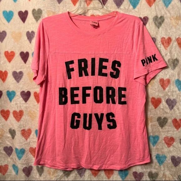 Victoria’s Secret PINK Fries Before Guys Tee Large - Picture 1 of 4